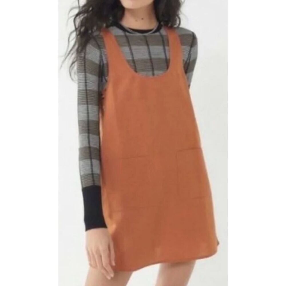 Urban Outfitters UO Kasey Linen Side Button Shift Dress Rust Brown Size XS